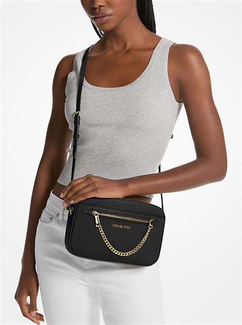 michael kors jet set crossbody silver|Jet Set Medium Leather Crossbody Bag .